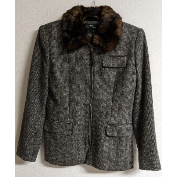 Lauren Ralph Lauren Jackets & Blazers - LAUREN Ralph Lauren Petites Black/White Herringbone Wool/Silk Blend Jacket 2P